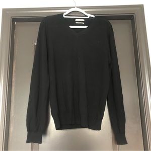 Mango man black extrafine merino wool v-neck long sleeve sweater size M